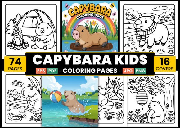 Capybara Kids Coloring Book Pages