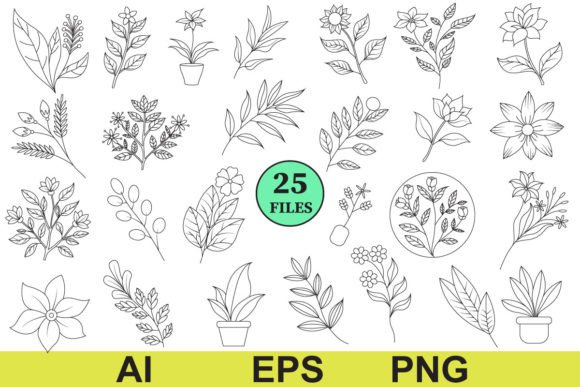 Flower and Boho House Plants Lineart