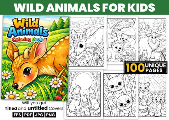 Wild Animals Kids Coloring Book Pages